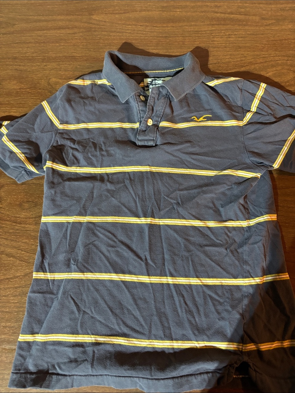 Hollister Navy Polo with Yellow Stripes